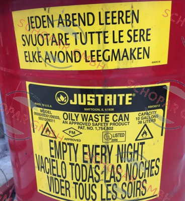 Justrite-Both labels for OILY WASTE CAN PAT.NO. 1,754,802 