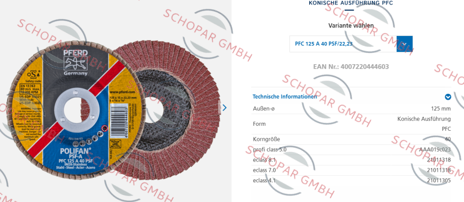 Pferd-PFC 125 A 40 PSF  (Mat.Nr.67744125) (1 Pack = 10 pcs.)  