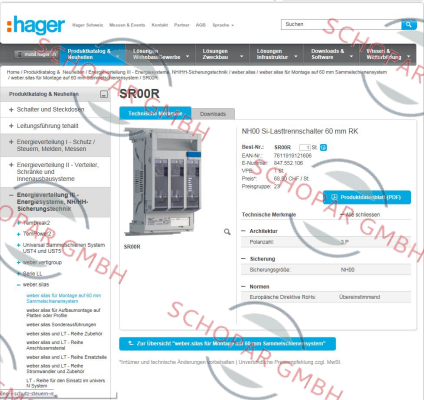 Hager-NHS-Lasttrenner SILAS DIN-00 160 