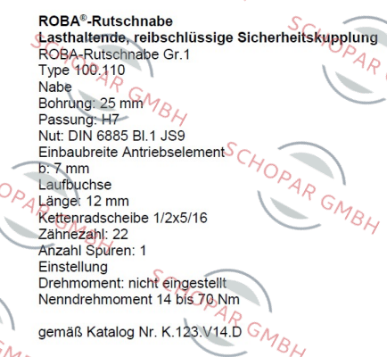 Mayr-P/N: 0000768-2 Type: 100.110 ROBA-Rutschnabe Gr. 1 mit Standardkettenrad 