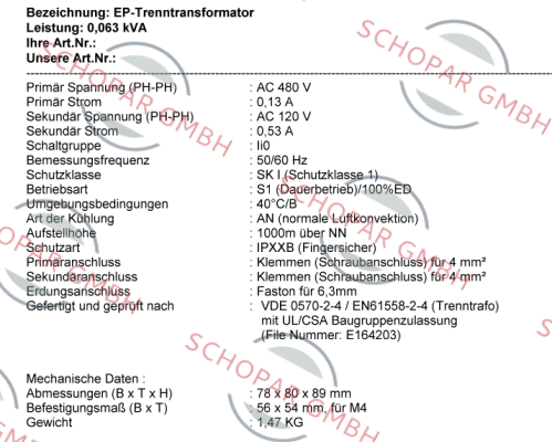 Michael Riedel Transformatorenbau-RSTN 63 UL-CSA / 5795660 /