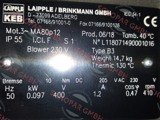 LAIPPLE KEB-MA80/12-TB-BR-FL-ST10