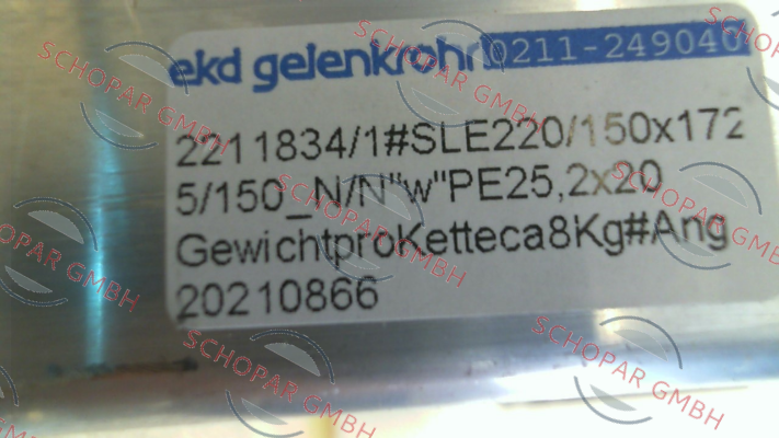 Ekd Gelenkrohr-SLE 220 /150 x 1725 / 150-N/N "w"