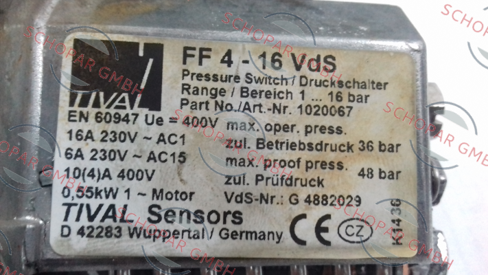 Tival-Sensors-P/N: 1020067, Type: FF 4-16 VdS DAI VdS