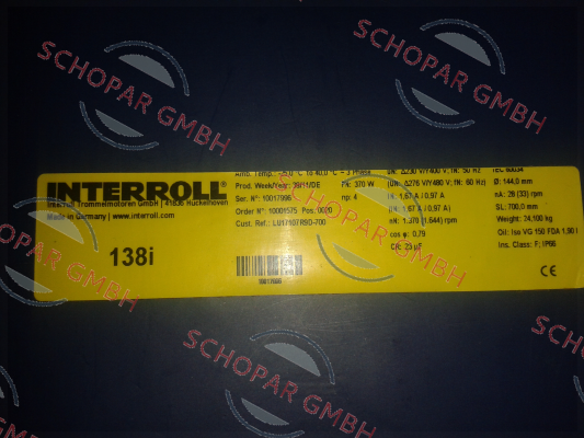 Interroll-old code MI-DMI AC138I-LCL1BB0E6LFA-700mm new code MI-DM0138 DM1383-ASL13B0E5VFA-707mm