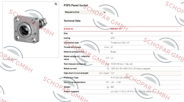 Pfisterer-P3PS (AF01 M20x37) /  305 007-101