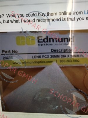 Edmund Optics-P/N:23086 - obsolete, replaced by LENS PCX 20 X 20 UNCTD TS 