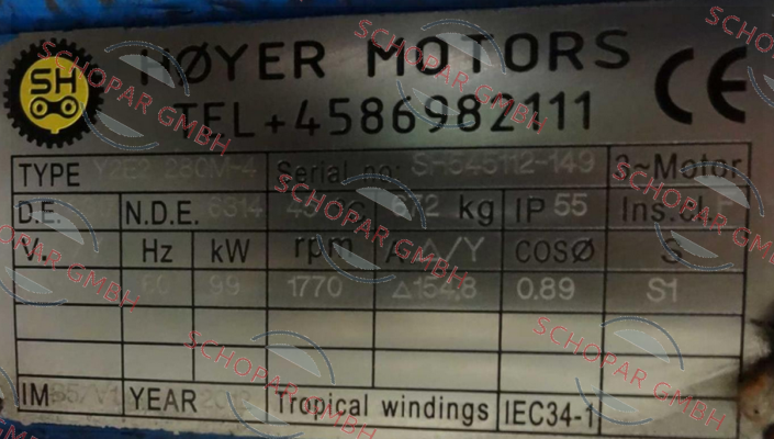 Hoyer Motors-Y2E2 280M-4 Serial No:sh545112-149